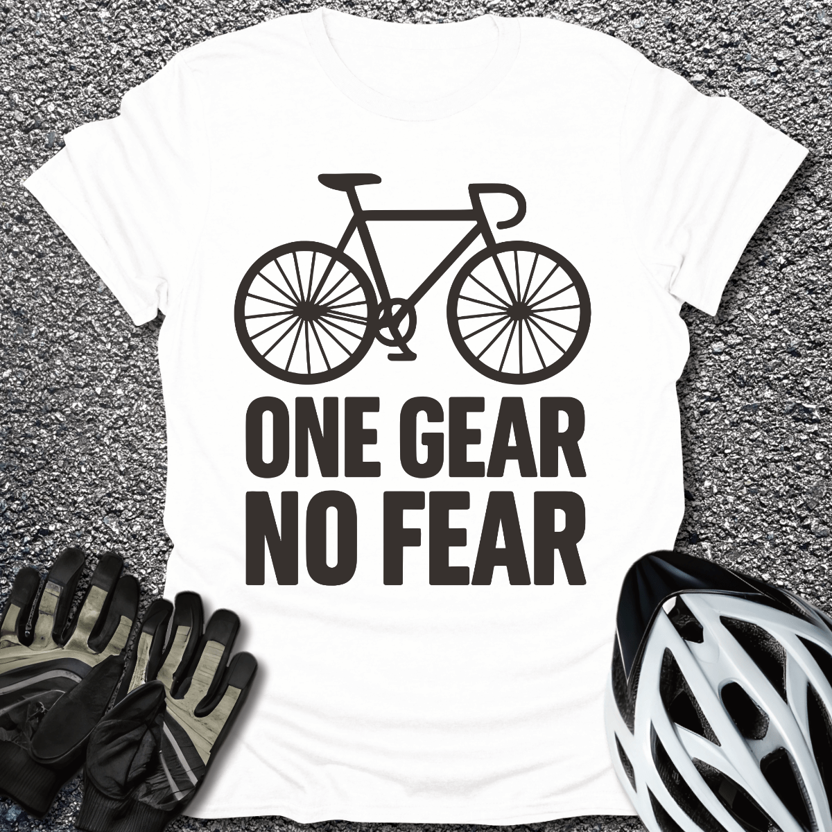 One Gear No Fear T-Shirt in White / S from CycleTees