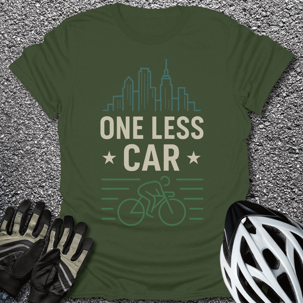 One Less Car T-Shirt in Military Green / S from CycleTees