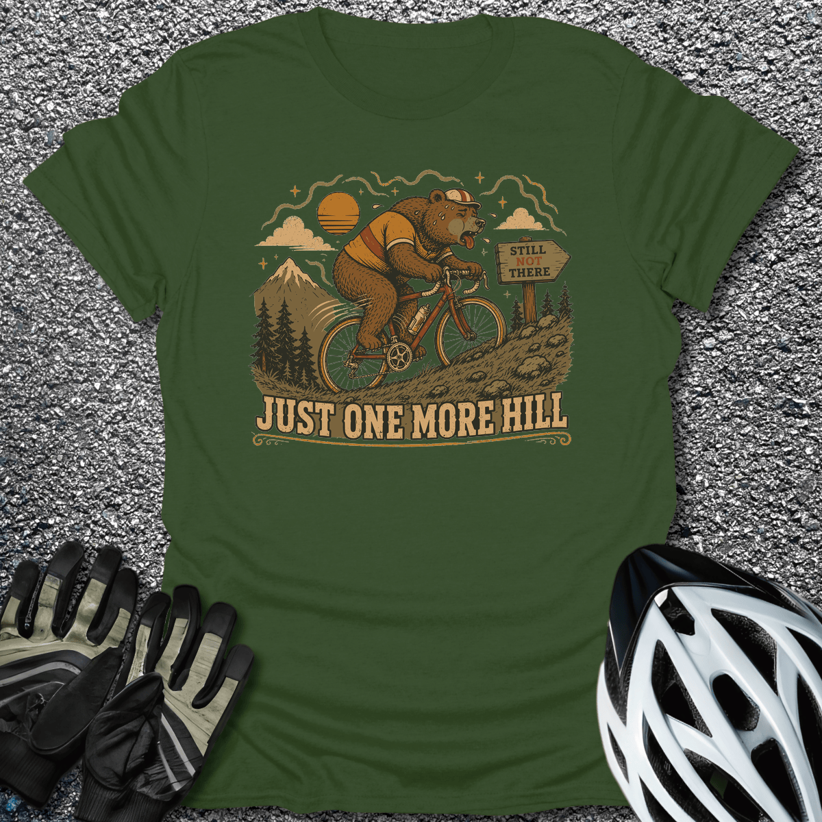 One More Hill T-Shirt in Military Green / S from CycleTees