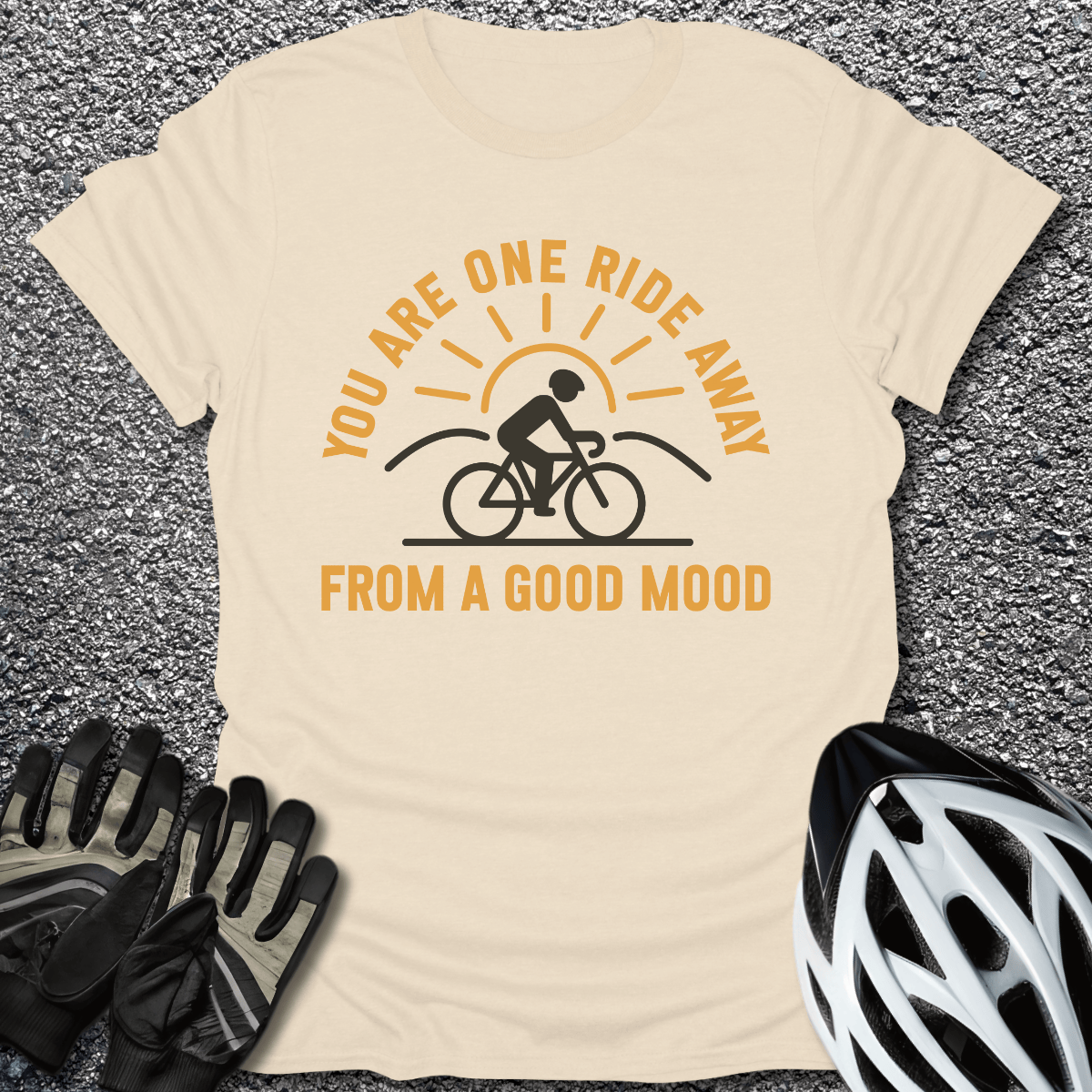 One Ride Away T-Shirt in Natural / S from CycleTees