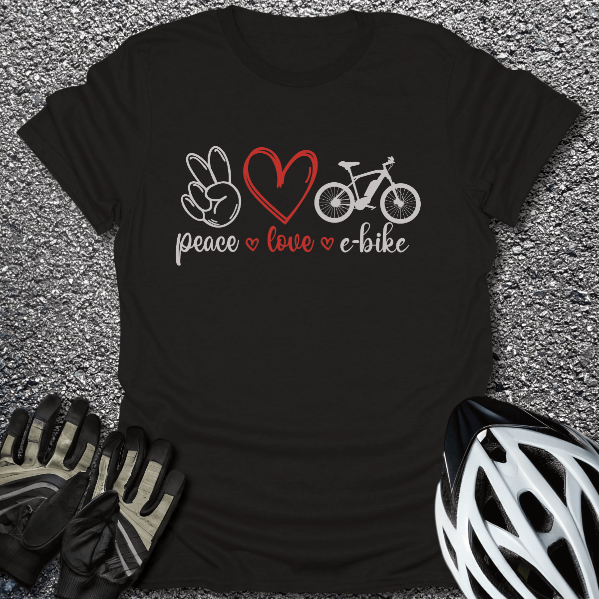 Peace Love E-Bike T-Shirt in Black / S from CycleTees