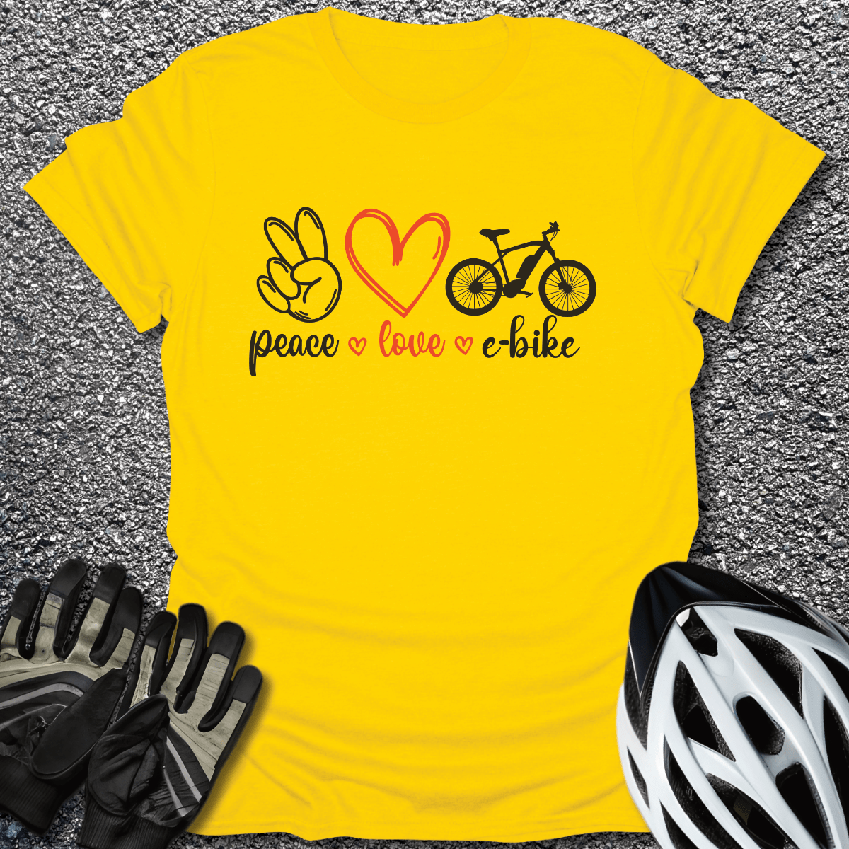 Peace Love E-Bike T-Shirt in Daisy / S from CycleTees