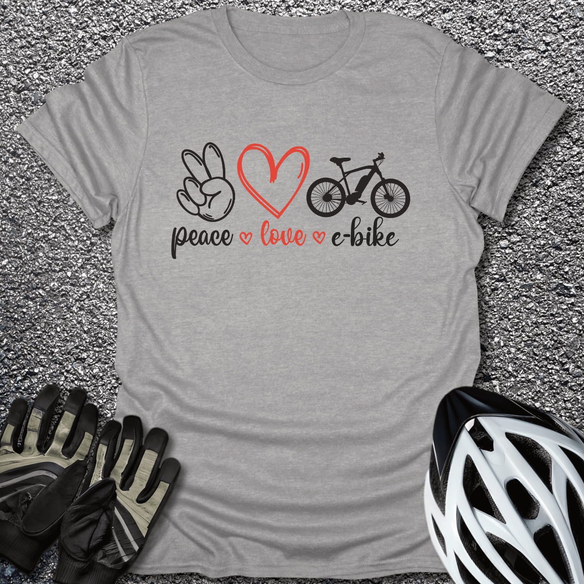 Peace Love E-Bike T-Shirt in Sport Grey / S from CycleTees