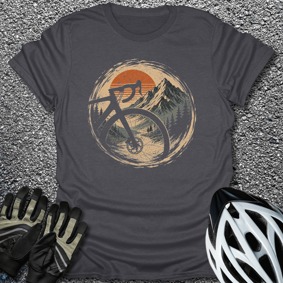 Peak Wheel Badge T-Shirt in Dark Heather / S from CycleTees
