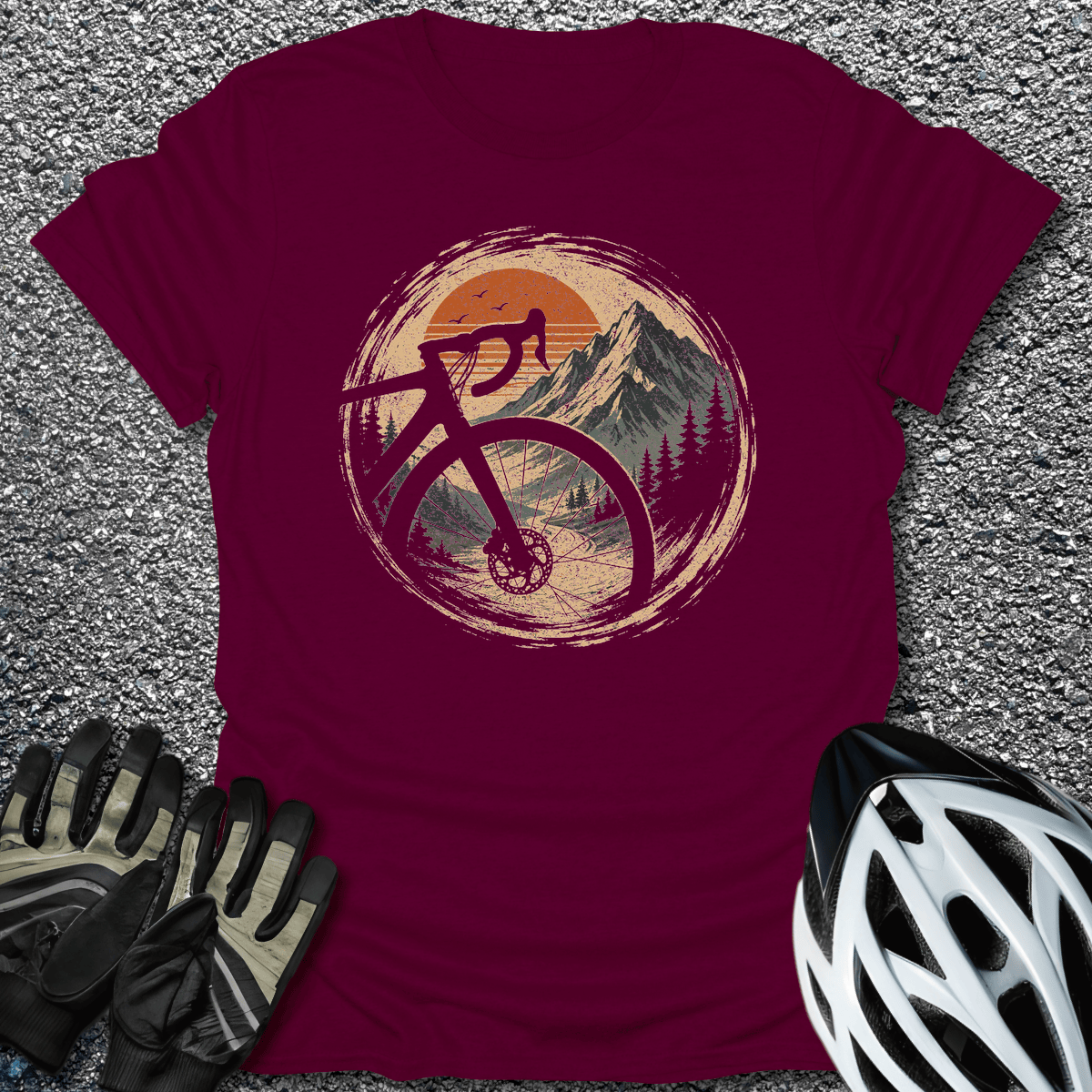Peak Wheel Badge T-Shirt in Maroon / S from CycleTees