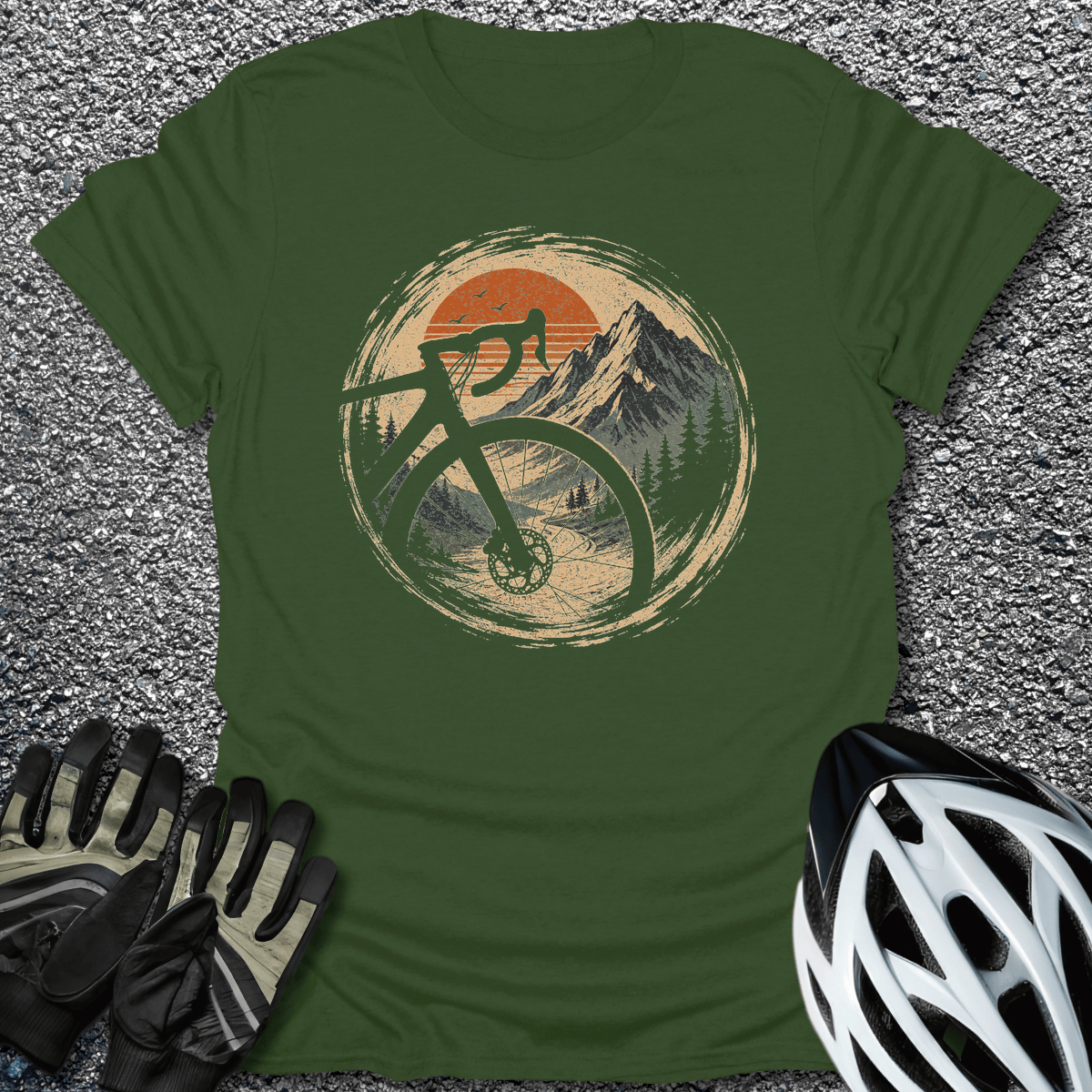 Peak Wheel Badge T-Shirt in Military Green / S from CycleTees