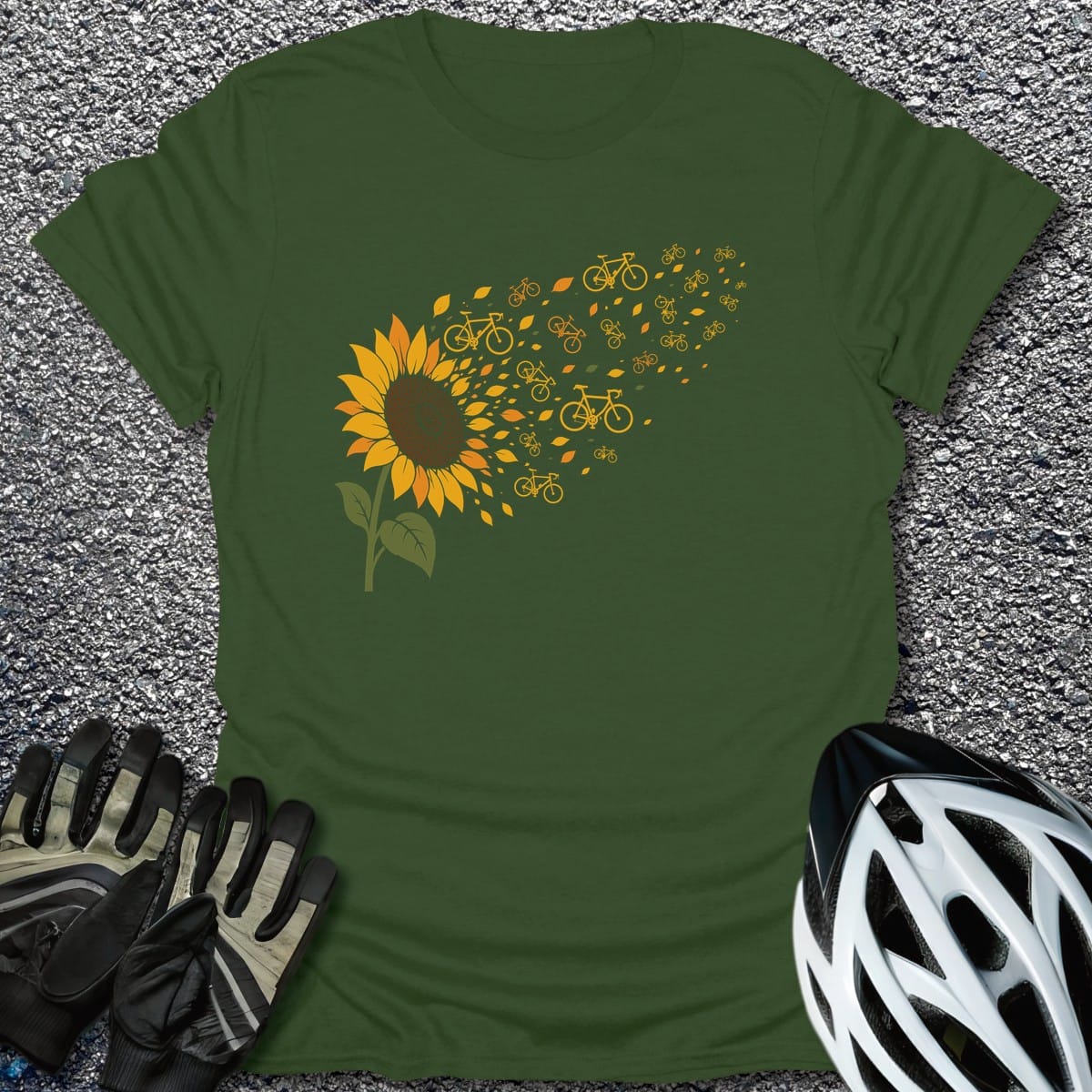 Pedal Bloom T-Shirt in Military Green / S from CycleTees