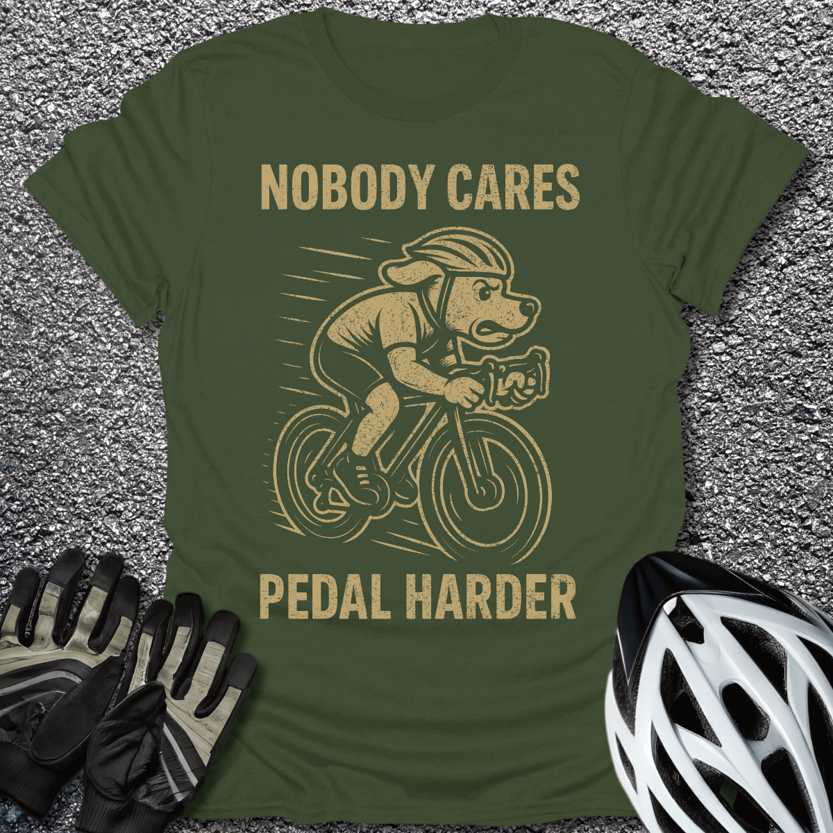 Pedal Harder T-Shirt in Military Green / S from CycleTees