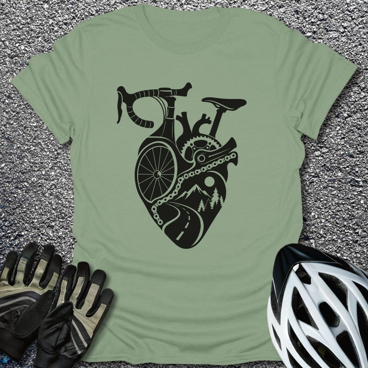 Pedal Heart T-Shirt in Sage / S from CycleTees