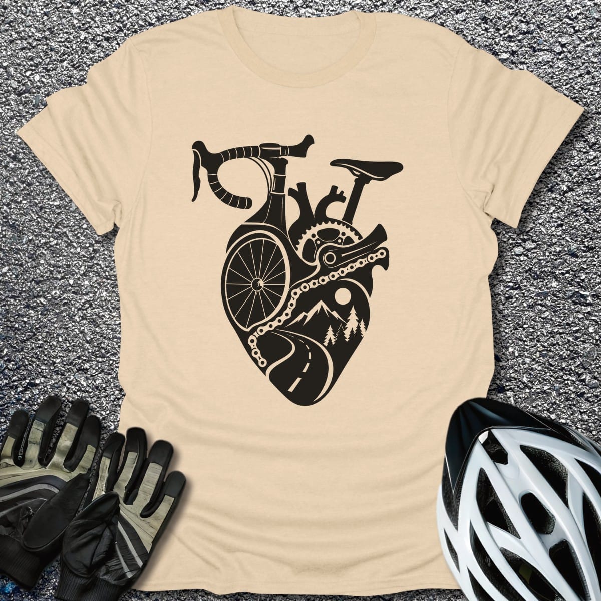 Pedal Heart T-Shirt in Sand / S from CycleTees
