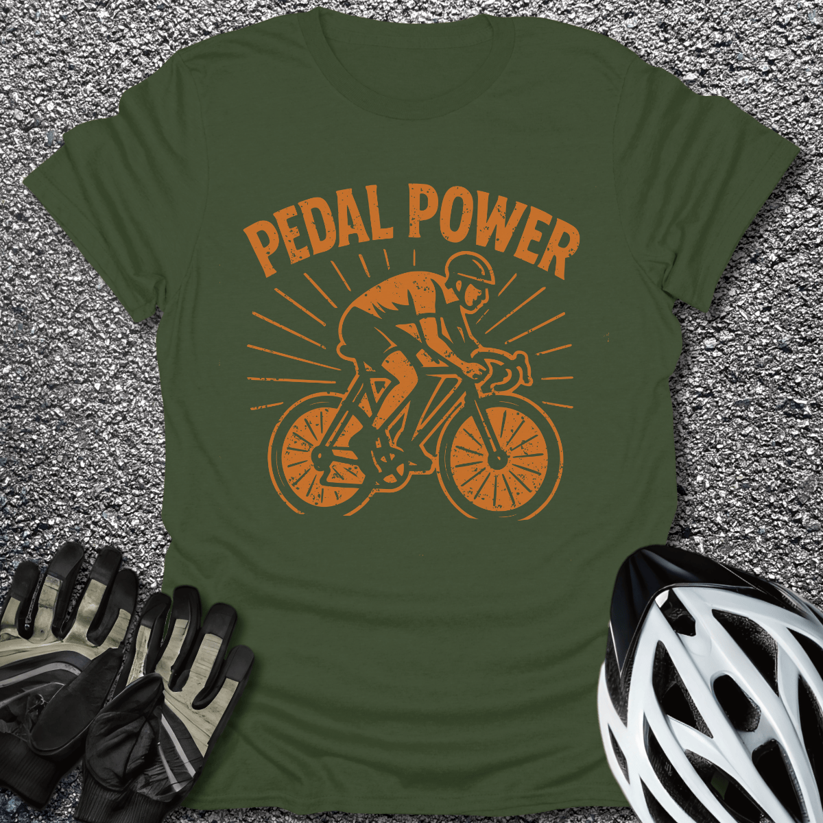 Pedal Power T-Shirt in Military Green / S from CycleTees