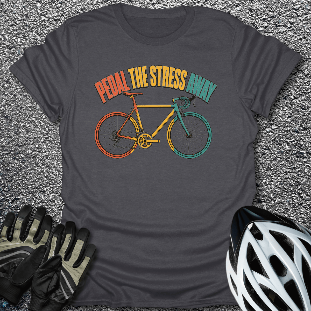Pedal Stress Away T-Shirt in Dark Heather / S from CycleTees