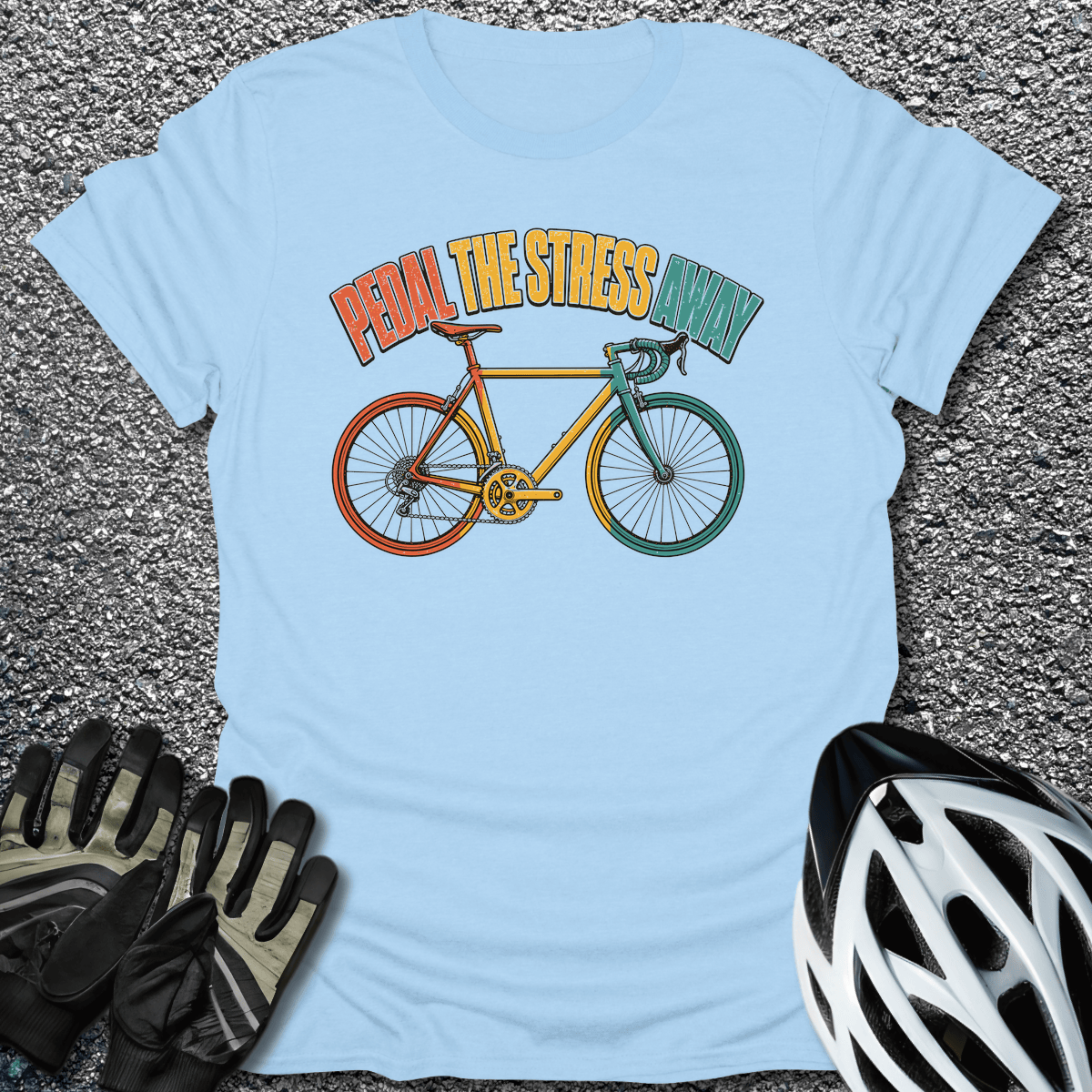 Pedal Stress Away T-Shirt in Light Blue / S from CycleTees