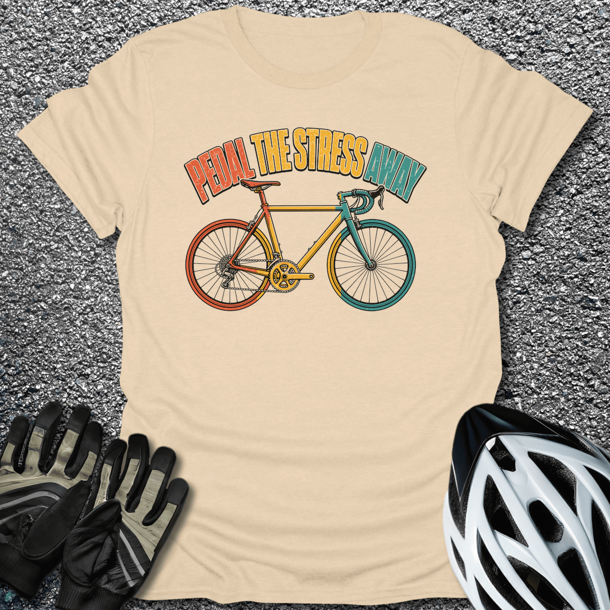Pedal Stress Away T-Shirt in Sand / S from CycleTees