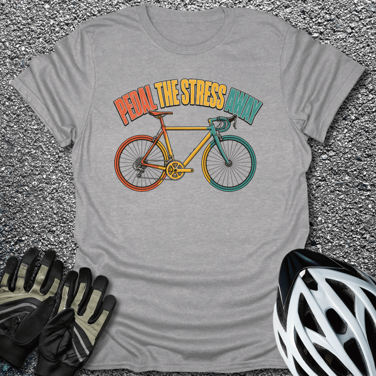 Pedal Stress Away T-Shirt in Sport Grey / S from CycleTees