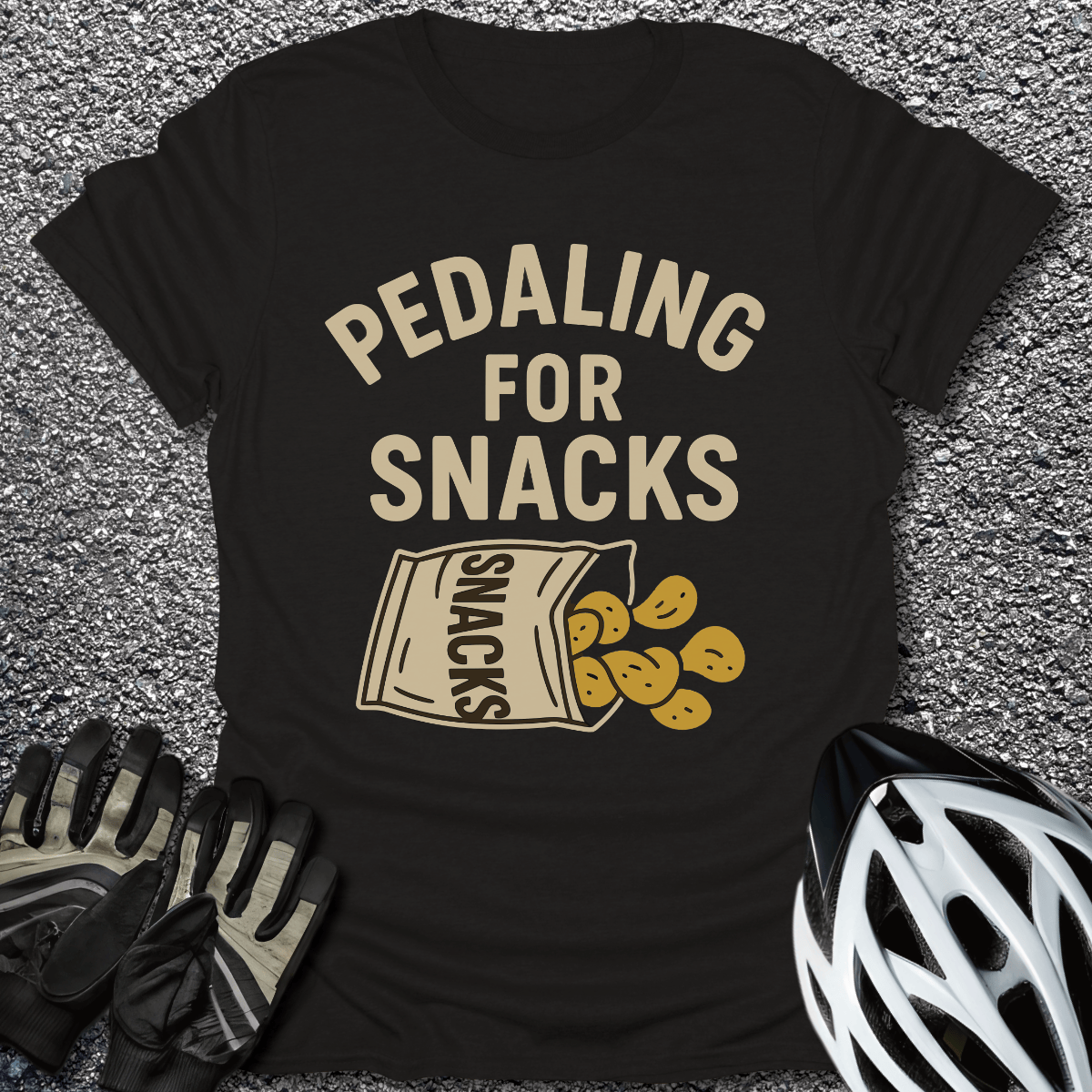 Pedaling for Snacks T-Shirt in Black / S from CycleTees