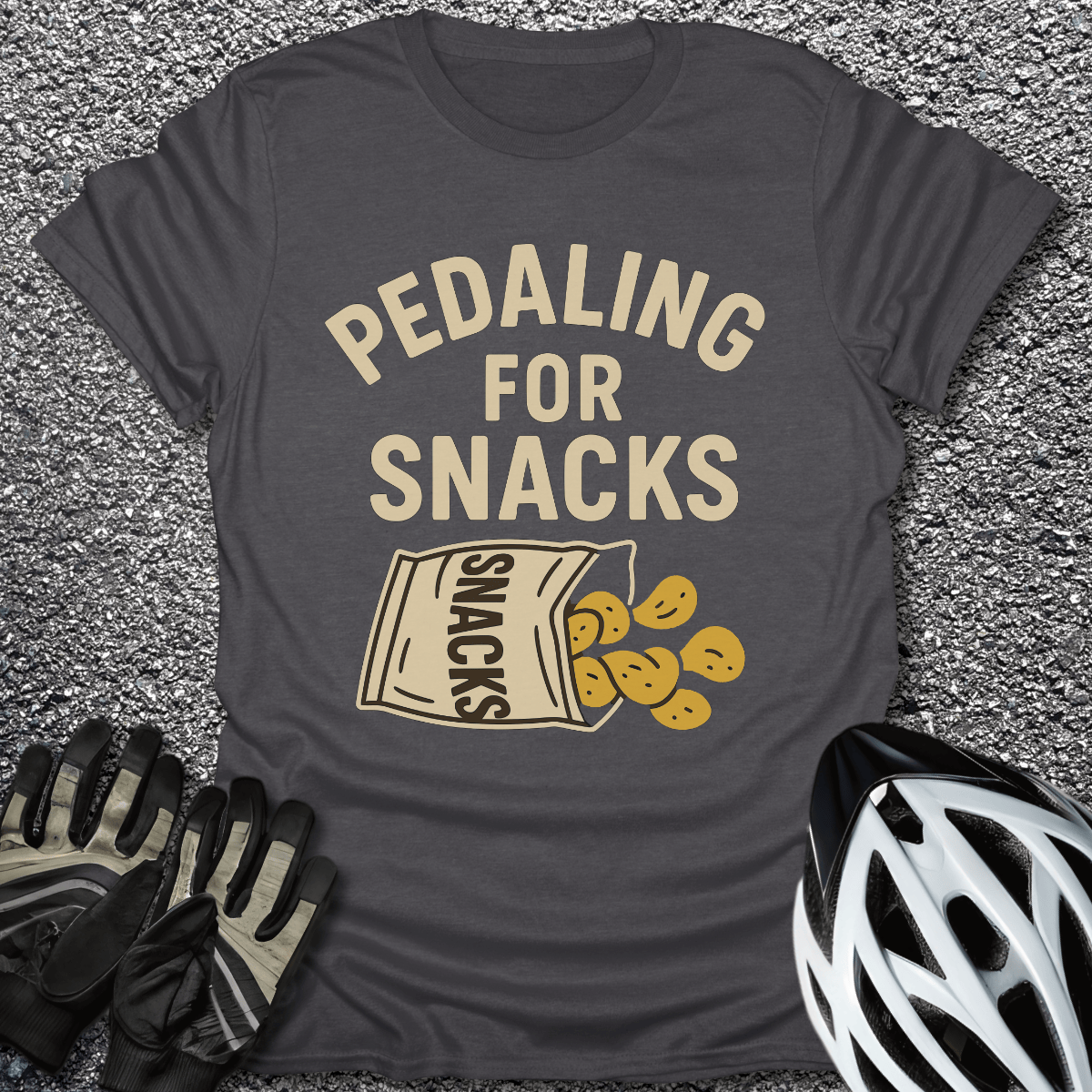 Pedaling for Snacks T-Shirt in Dark Heather / S from CycleTees