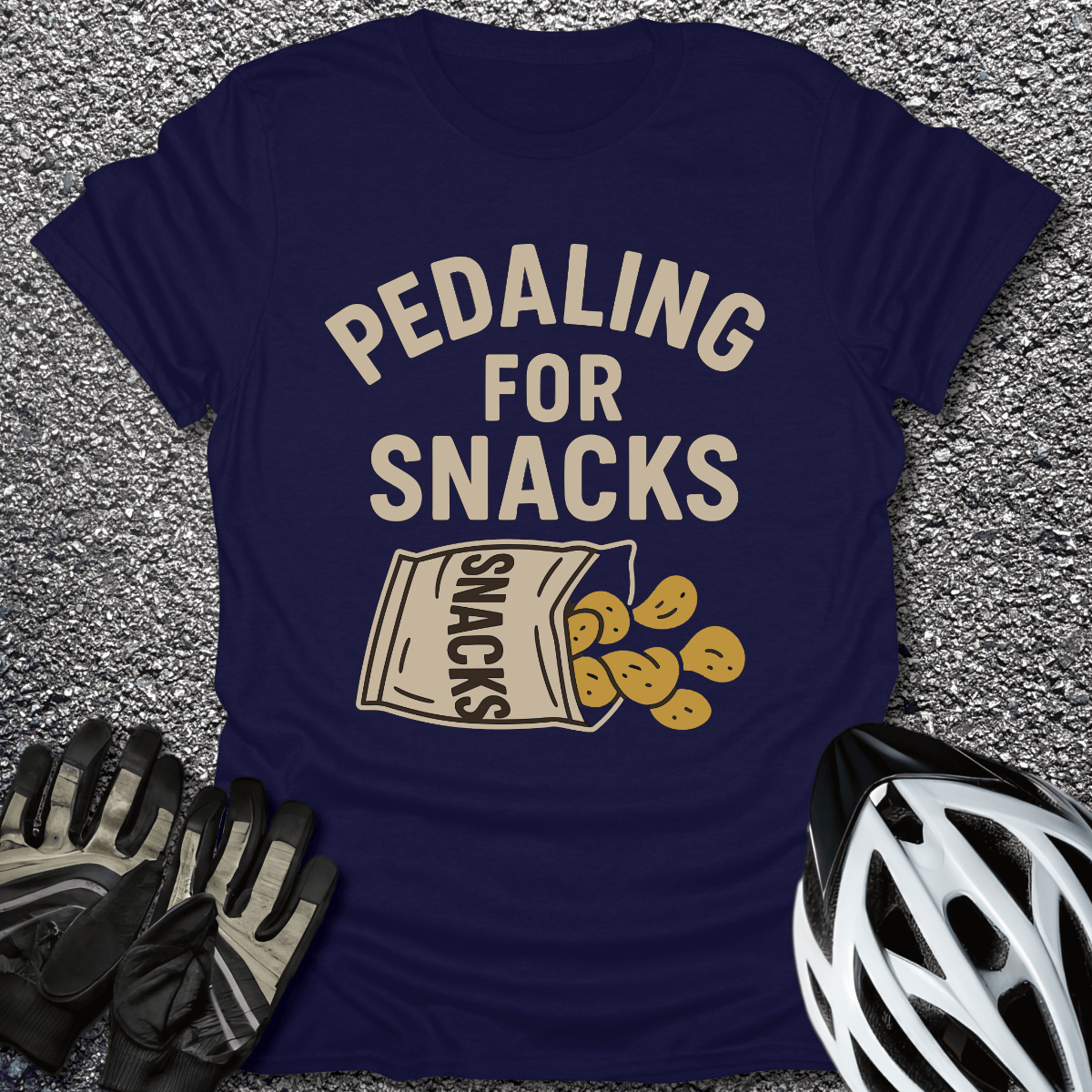 Pedaling for Snacks T-Shirt in Navy / S from CycleTees