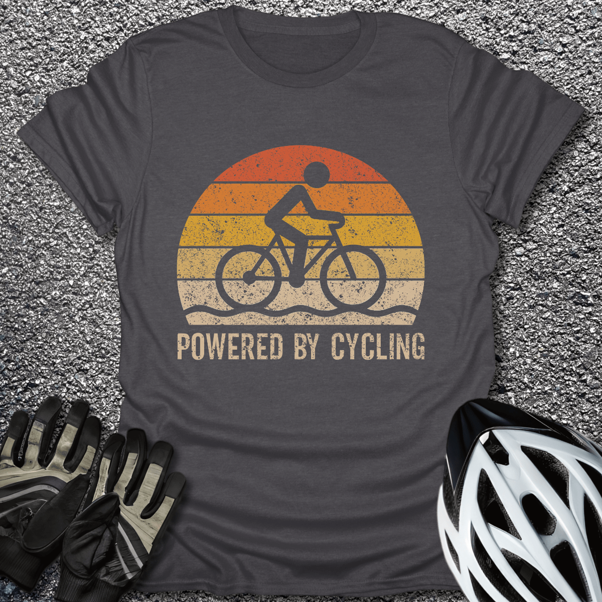 Powered by Cycling T-Shirt in Dark Heather / S from CycleTees