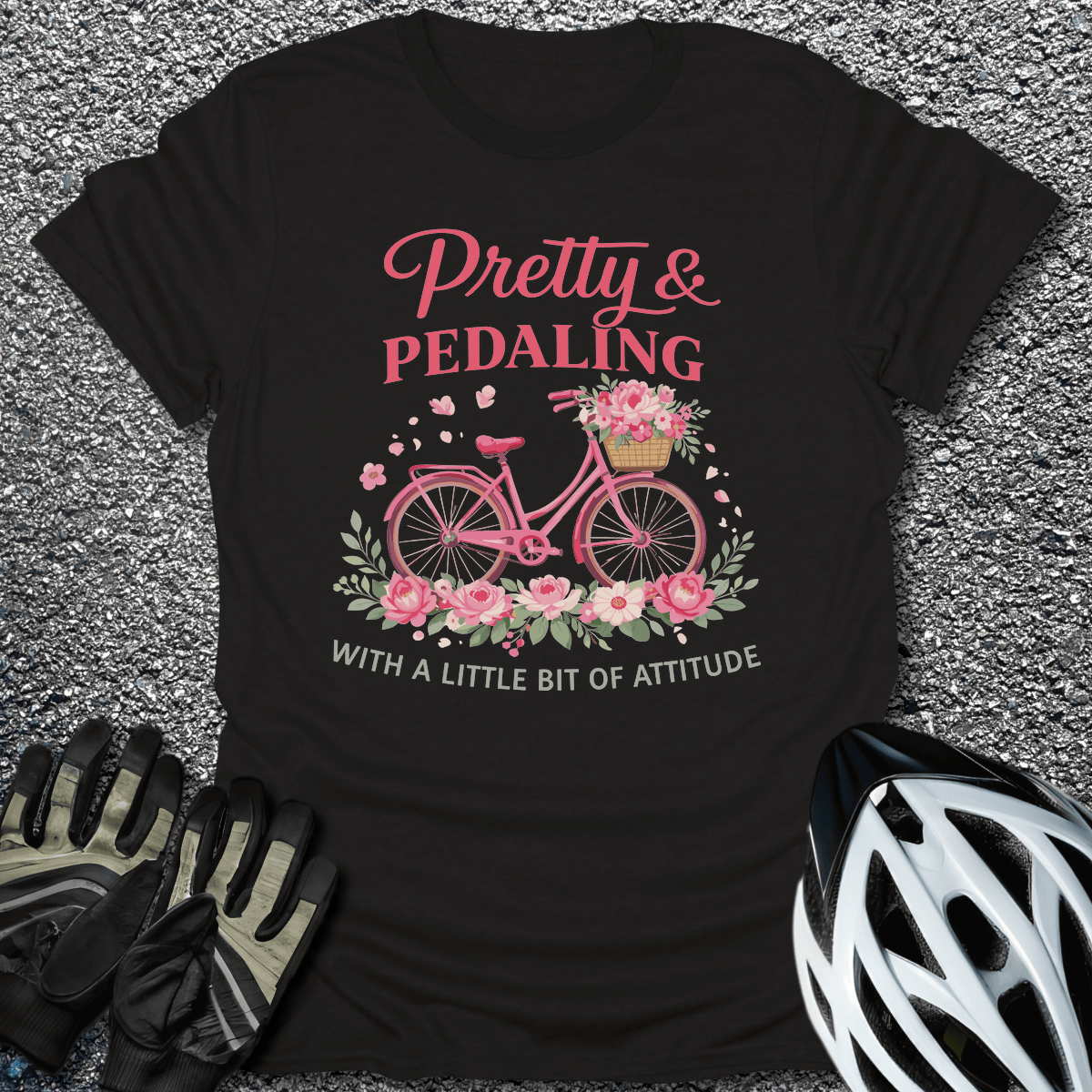 Pretty and Pedaling T-Shirt in Black / S from CycleTees