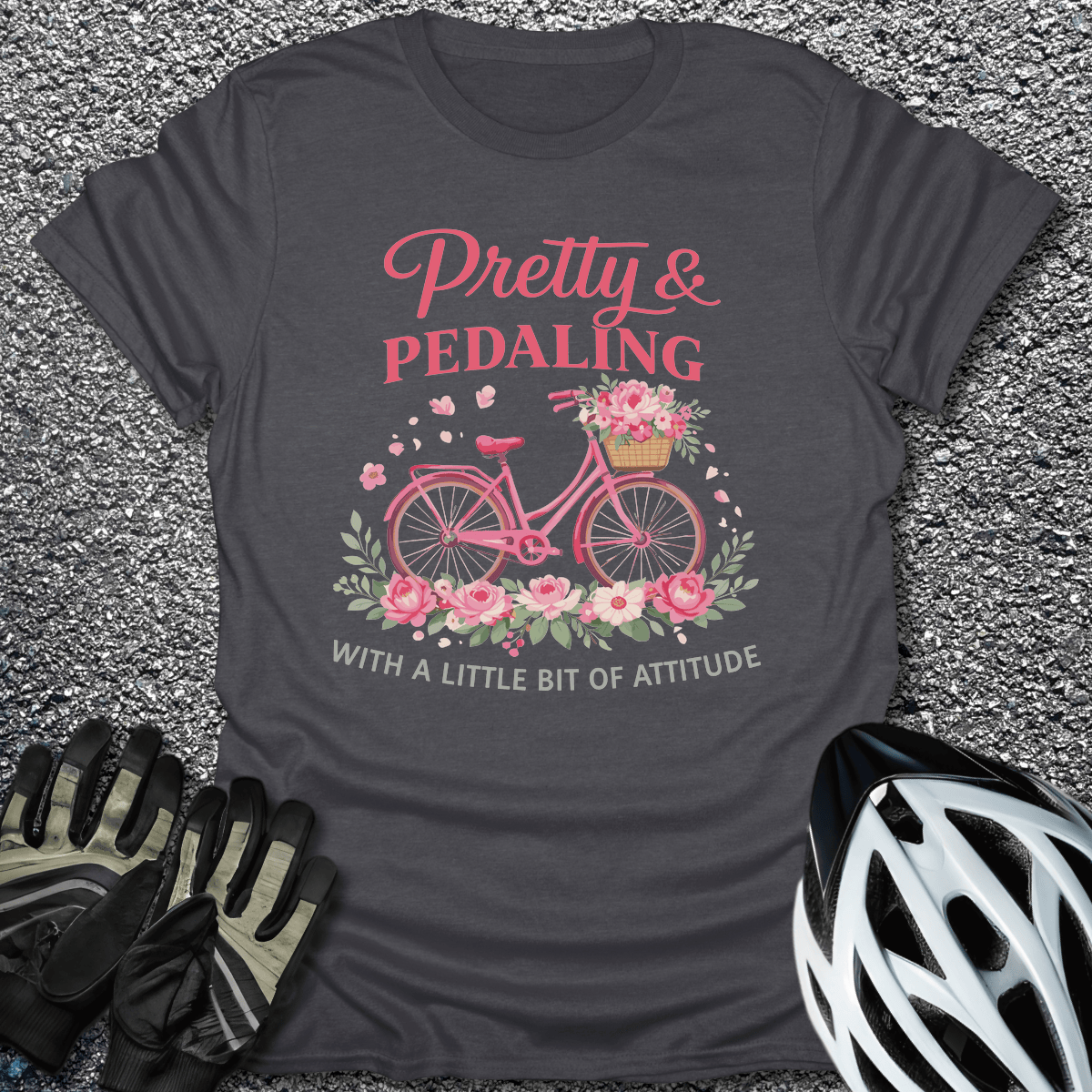 Pretty and Pedaling T-Shirt in Dark Heather / S from CycleTees