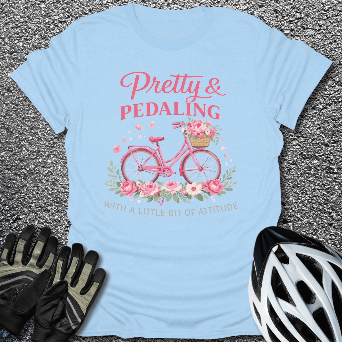 Pretty and Pedaling T-Shirt in Light Blue / S from CycleTees