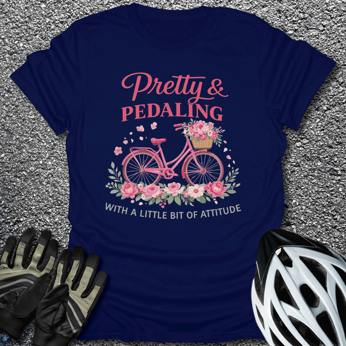 Pretty and Pedaling T-Shirt in Navy / S from CycleTees