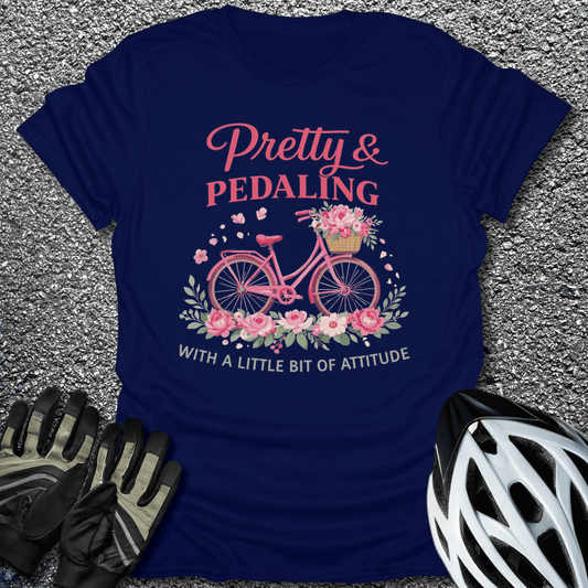 Pretty and Pedaling T-Shirt in Navy / S from CycleTees
