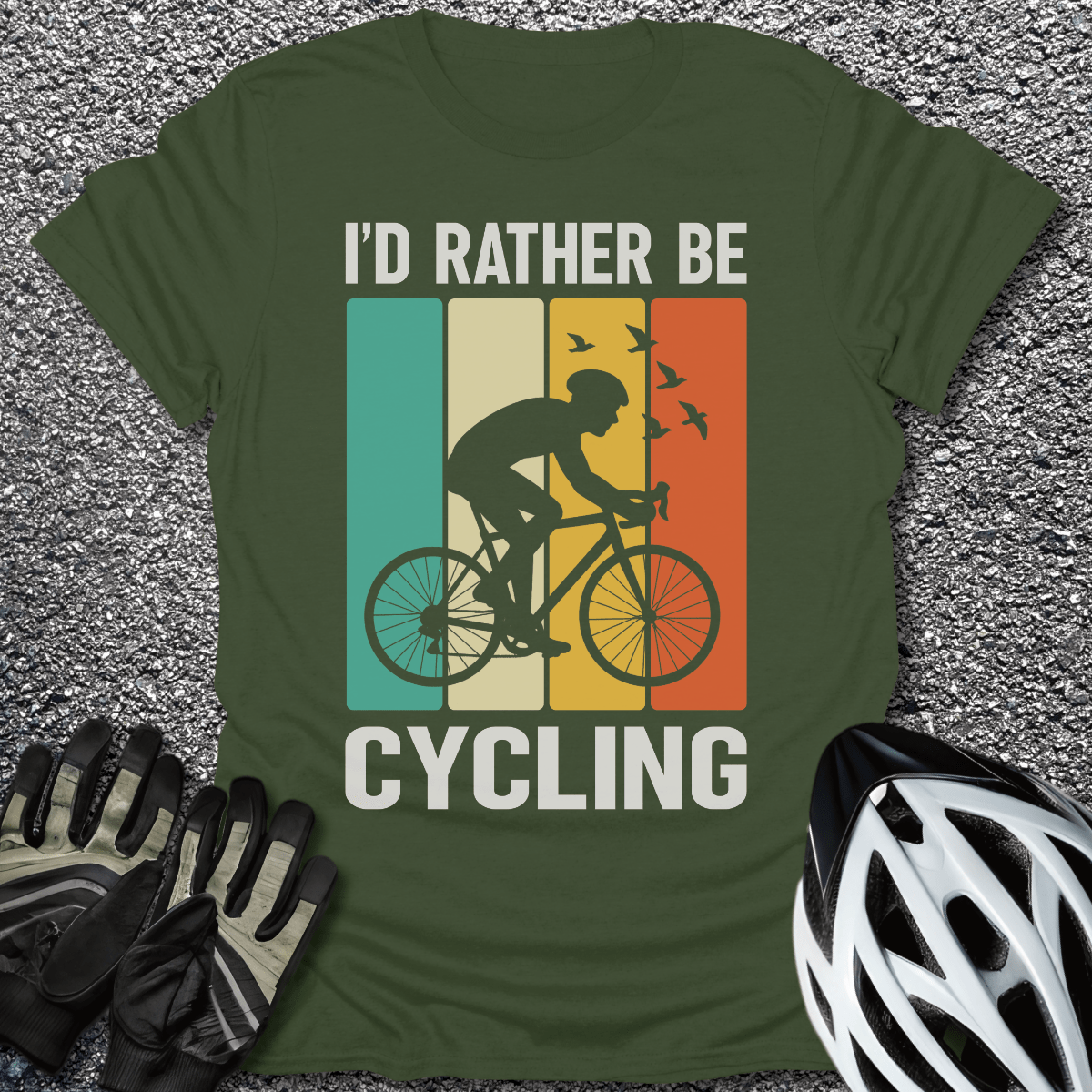 Rather Be Cycling T-Shirt in Military Green / S from CycleTees