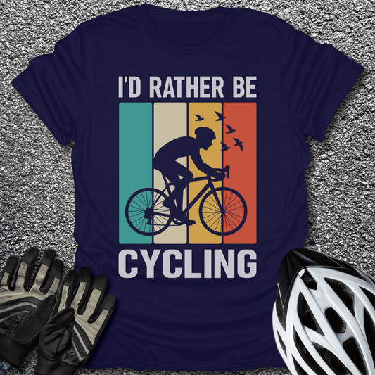 Rather Be Cycling T-Shirt in Navy / S from CycleTees