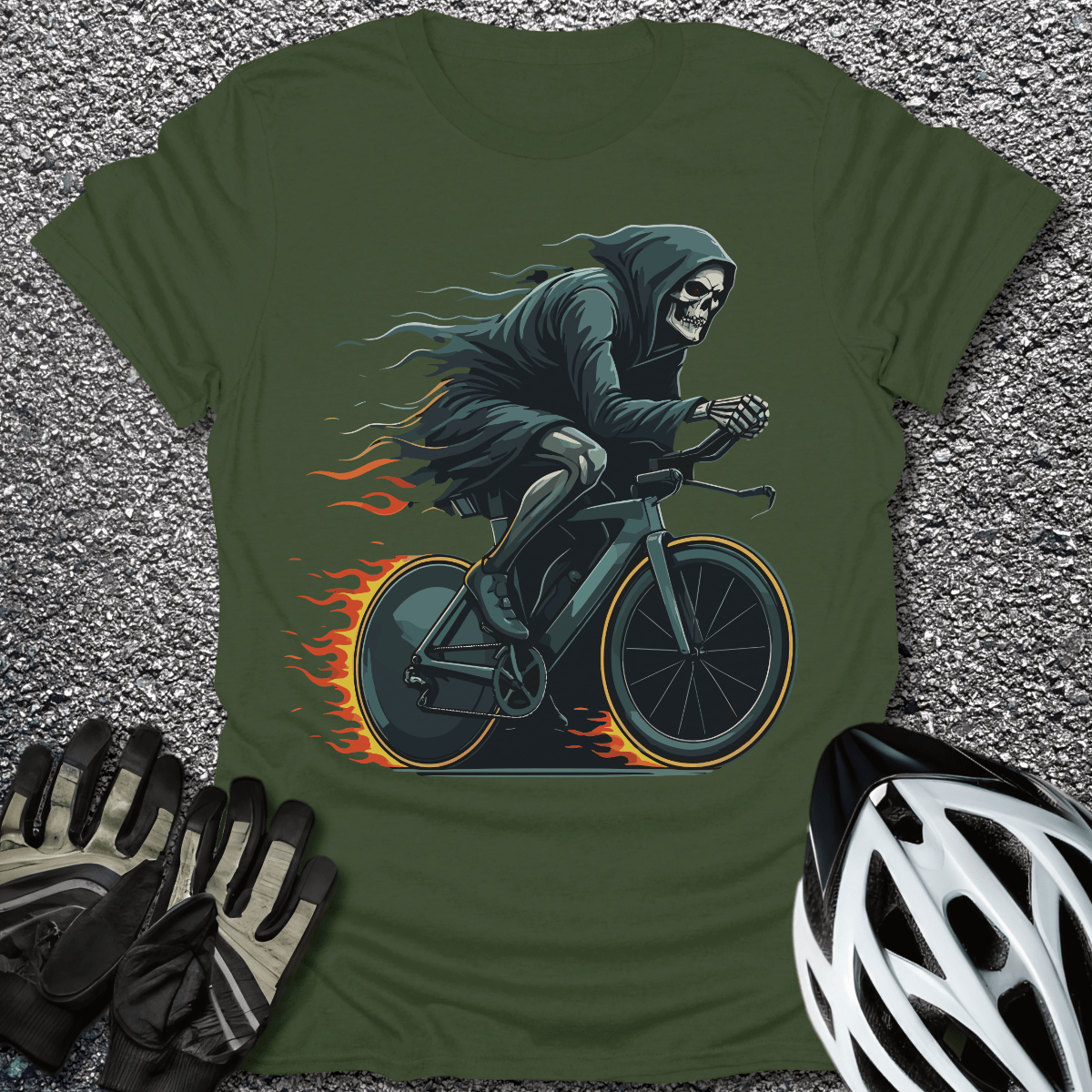 Reaper Ride T-Shirt in Military Green / S from CycleTees
