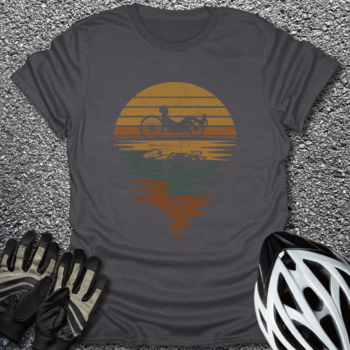 Recumbent Retro T-Shirt in Dark Heather / S from CycleTees