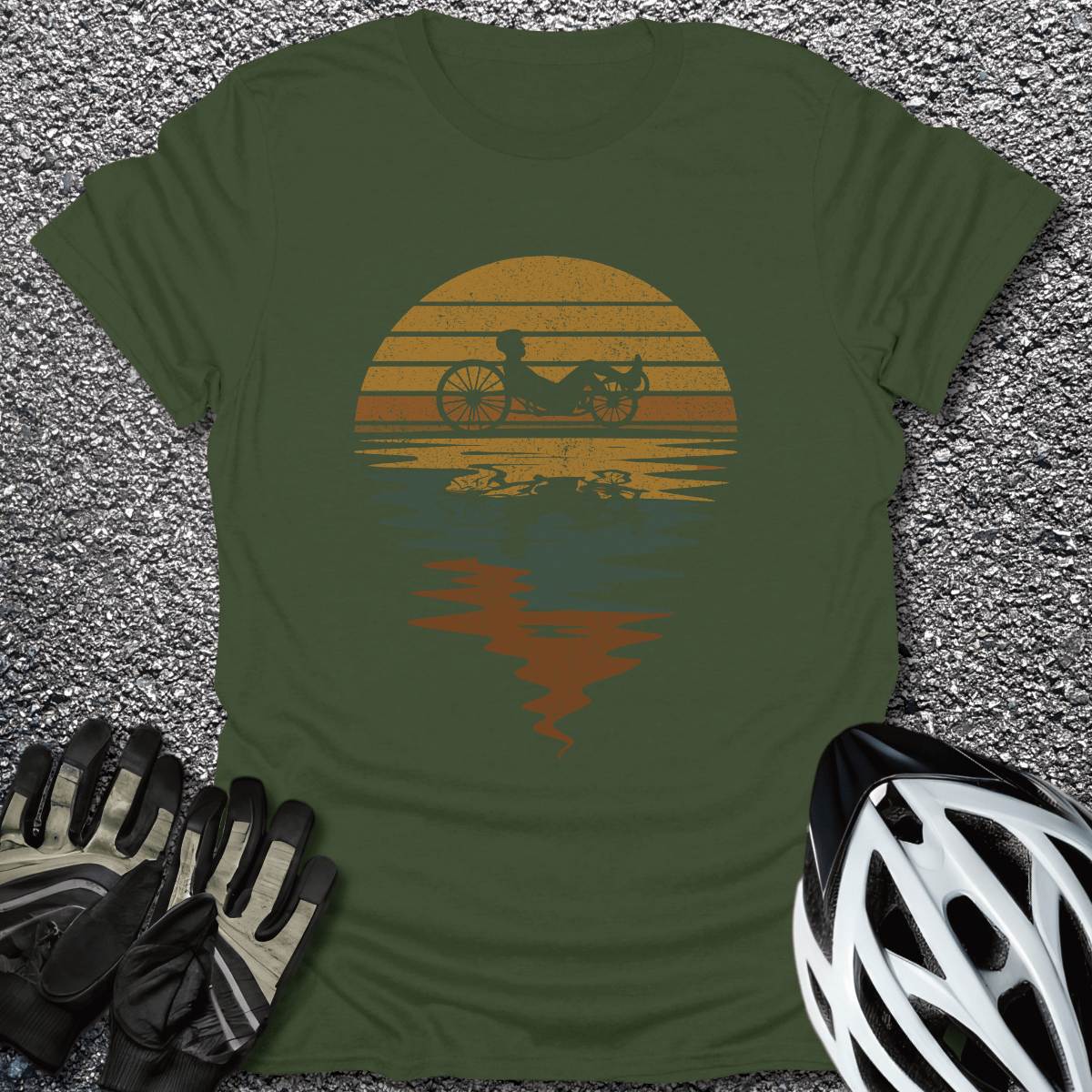 Recumbent Retro T-Shirt in Military Green / S from CycleTees