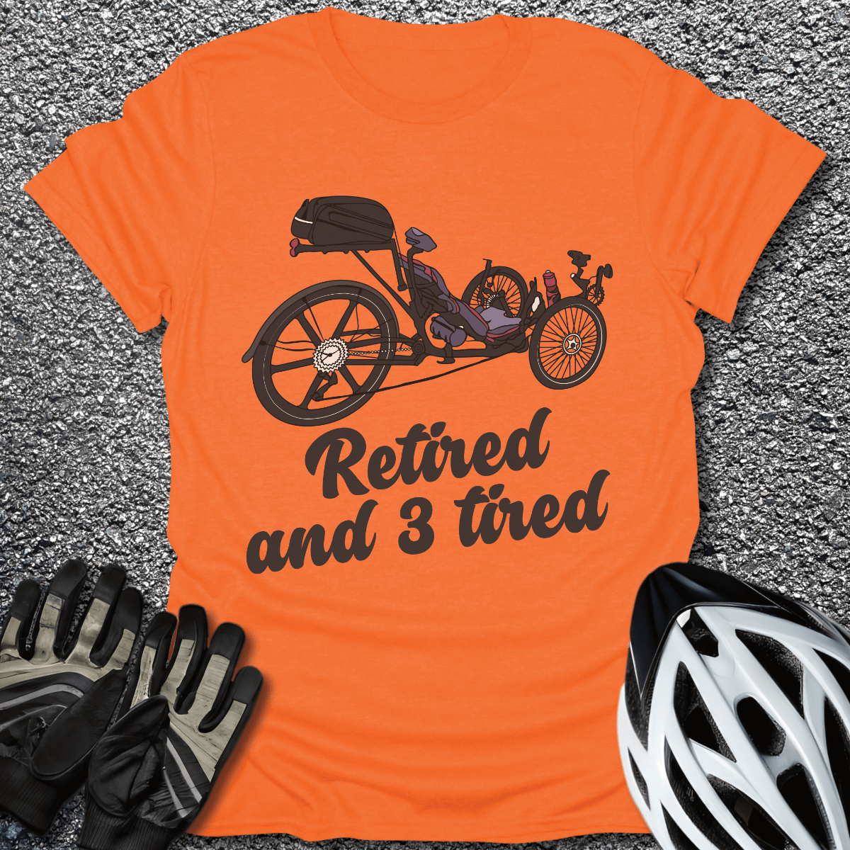 Retired and 3 Tired T-Shirt in Orange / S from CycleTees