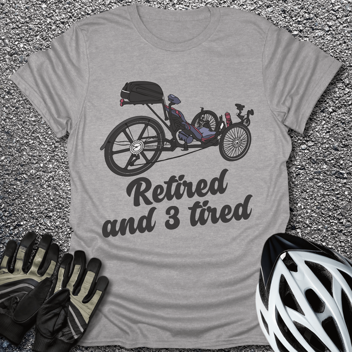 Retired and 3 Tired T-Shirt in Sport Grey / S from CycleTees