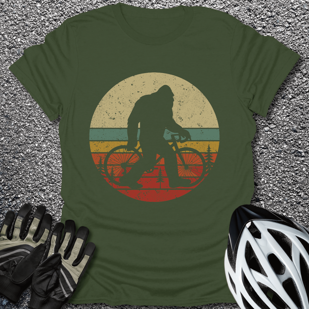 Retro Bigfoot T-Shirt in Military Green / S from CycleTees