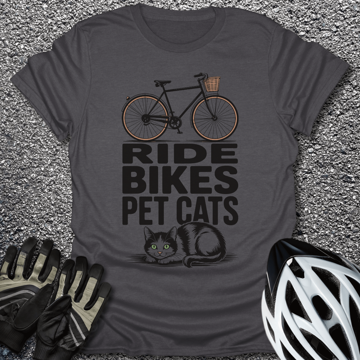 Ride Bikes Pet Cats T-Shirt in Dark Heather / S from CycleTees