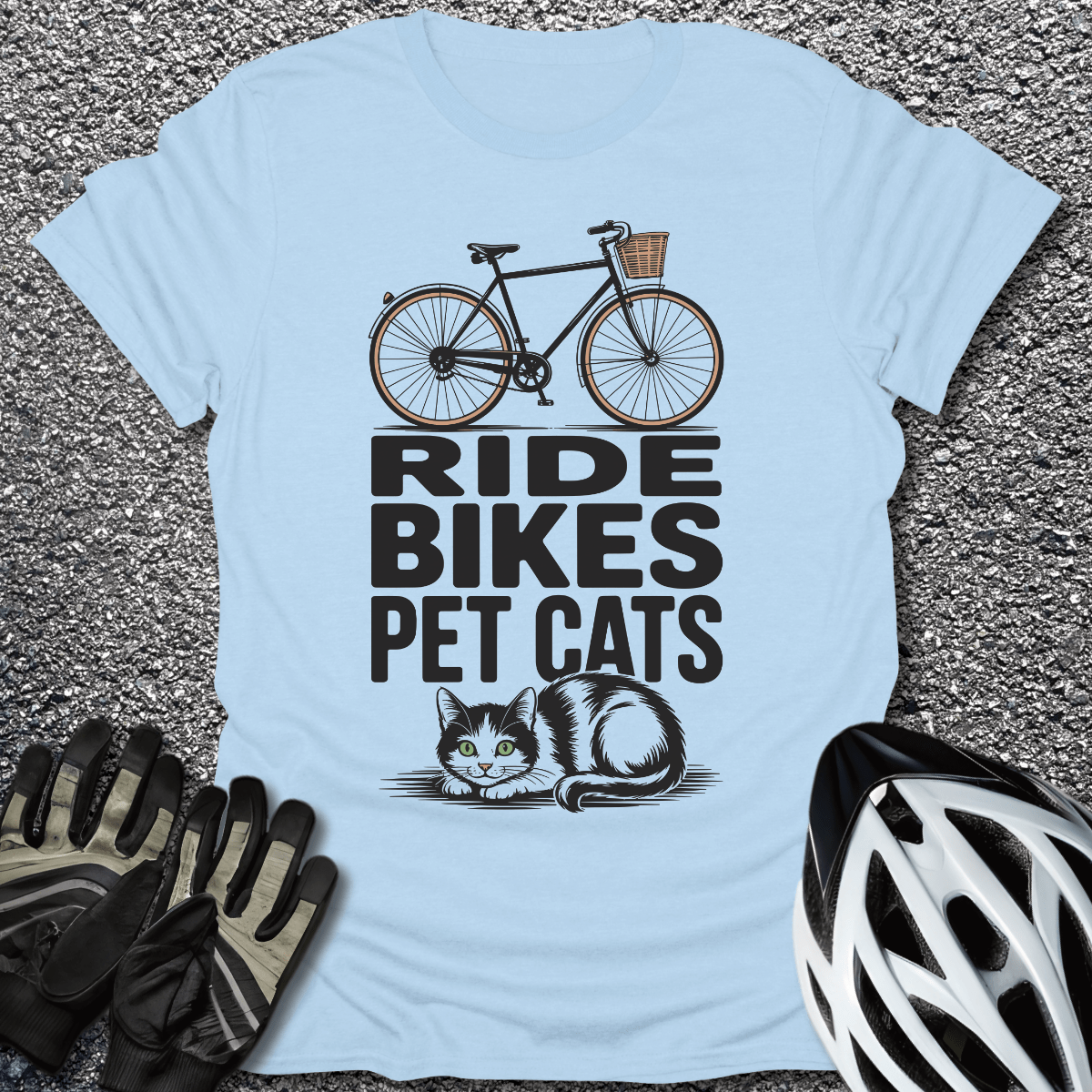 Ride Bikes Pet Cats T-Shirt in Light Blue / S from CycleTees