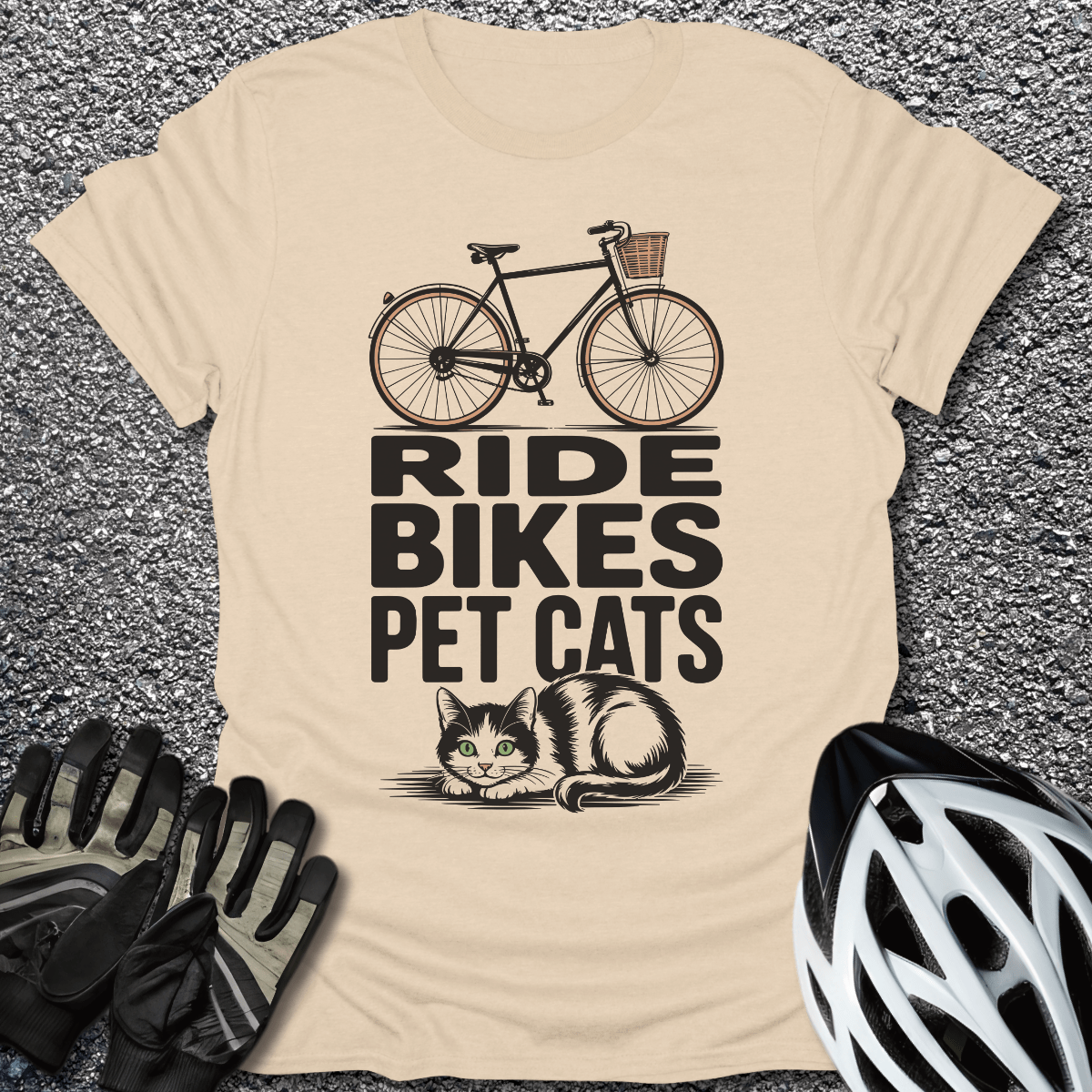Ride Bikes Pet Cats T-Shirt in Sand / S from CycleTees