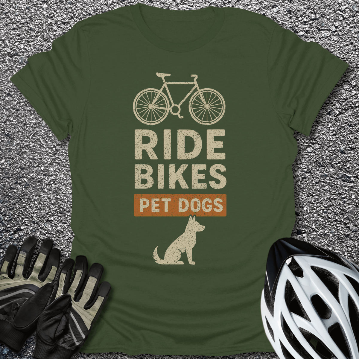 Ride Bikes Pet Dogs T-Shirt in Military Green / S from CycleTees