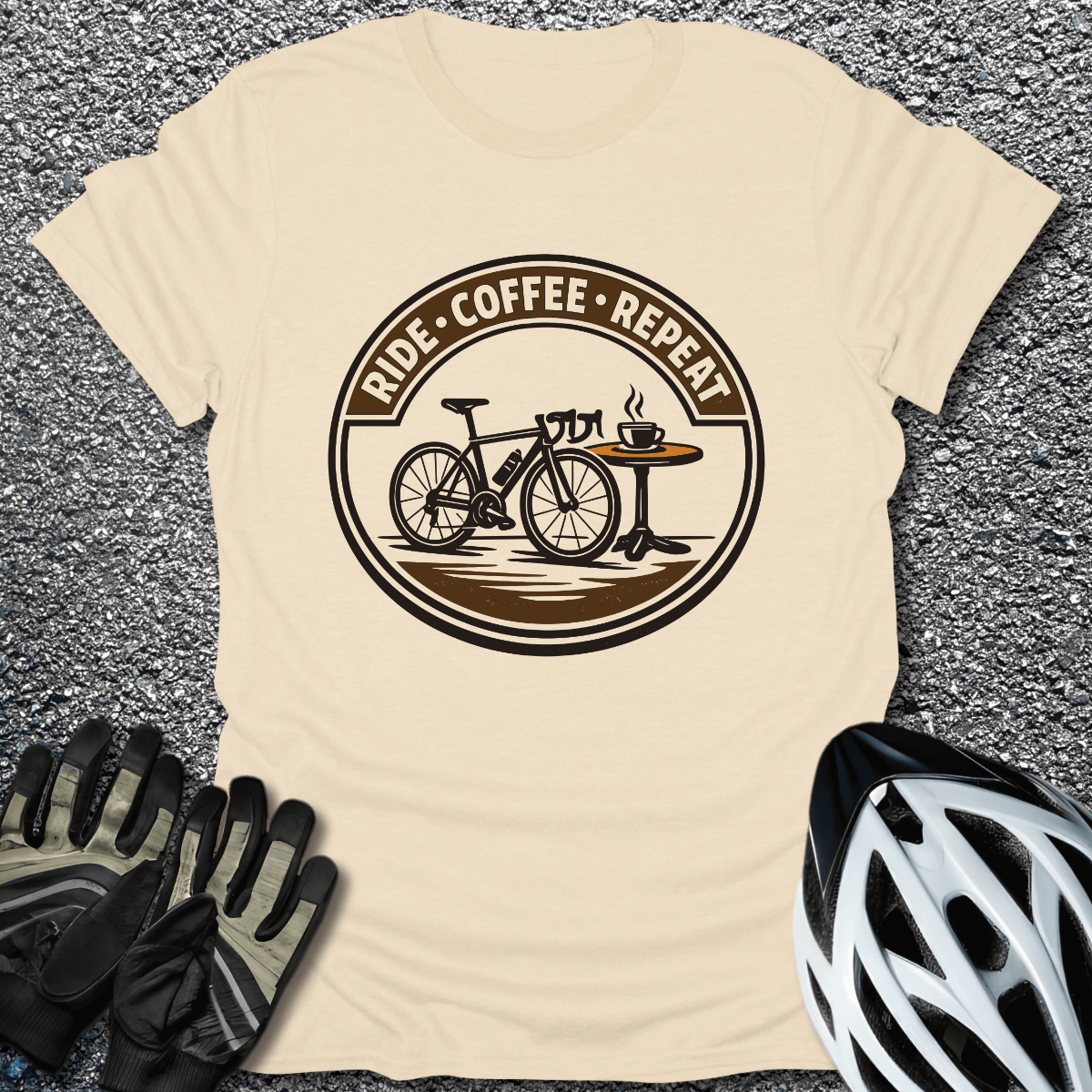Ride Coffee Repeat T-Shirt in Natural / S from CycleTees