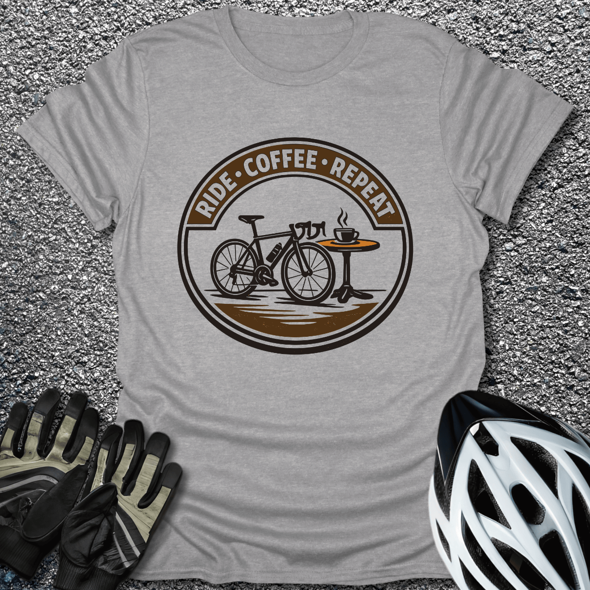 Ride Coffee Repeat T-Shirt in Sport Grey / S from CycleTees