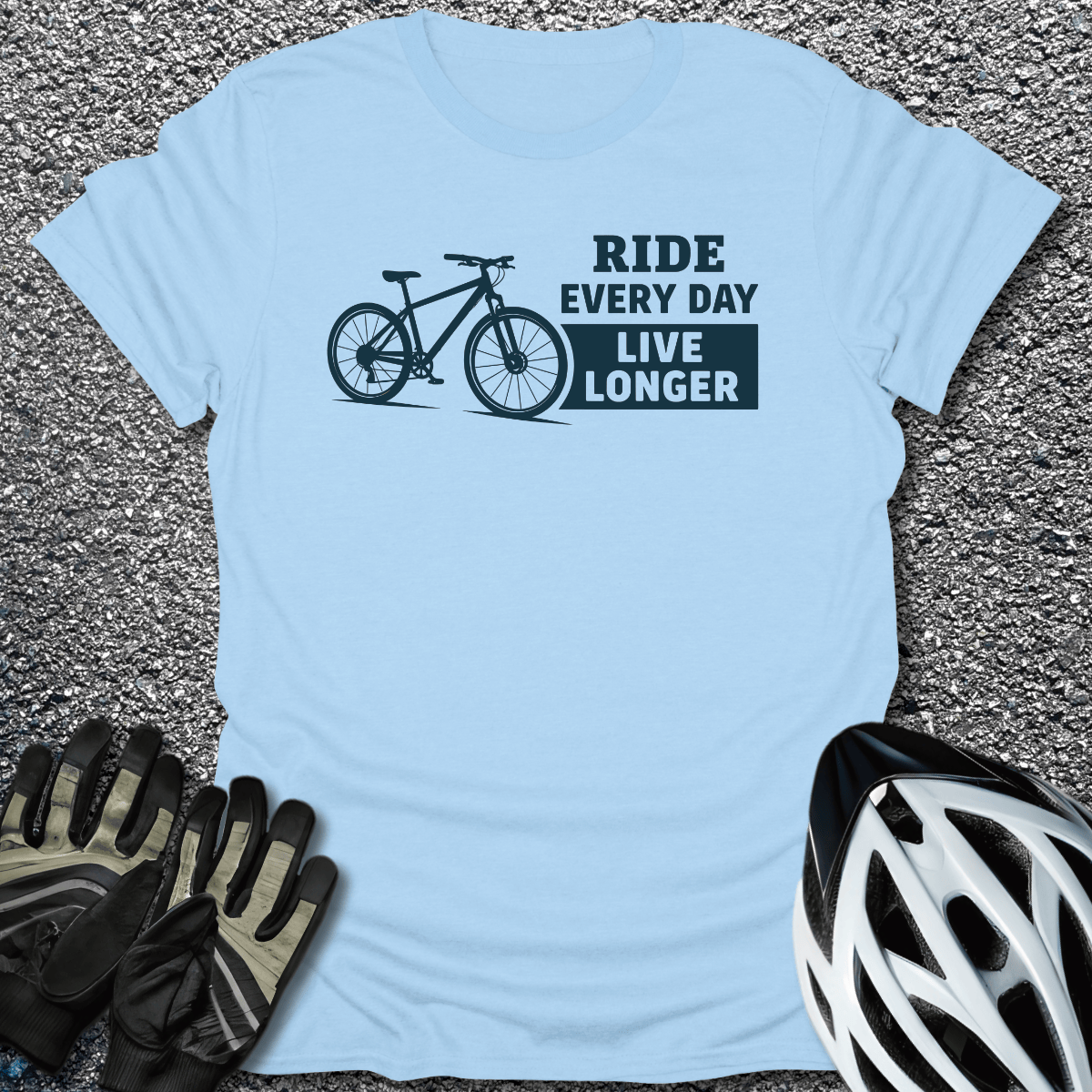 Ride Every Day T-Shirt in Light Blue / S from CycleTees