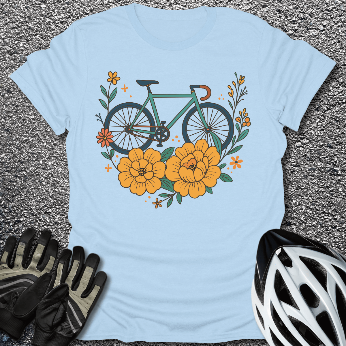 Ride in Bloom T-Shirt in Light Blue / S from CycleTees