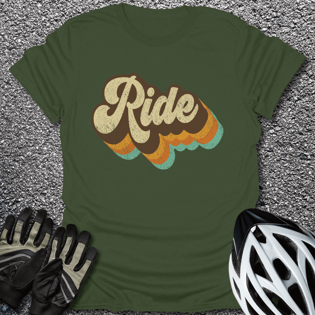 Ride Retro T-Shirt in Military Green / S from CycleTees