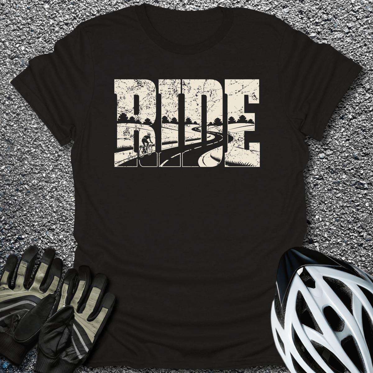 Ride Road Scene T-Shirt in Black / S from CycleTees