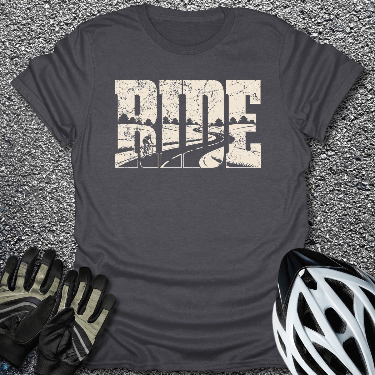 Ride Road Scene T-Shirt in Dark Heather / S from CycleTees