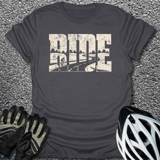 Ride Road Scene T-Shirt in Dark Heather / S from CycleTees