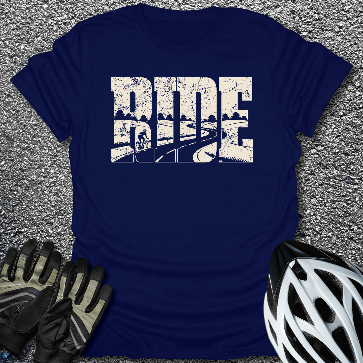 Ride Road Scene T-Shirt in Navy / S from CycleTees