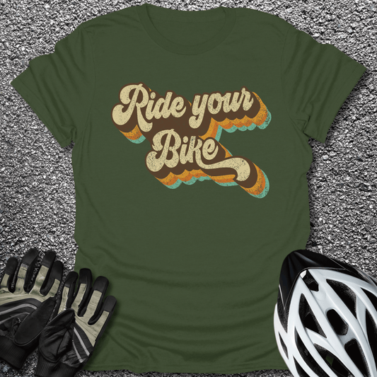 Ride the Bike T-Shirt in Military Green / S from CycleTees